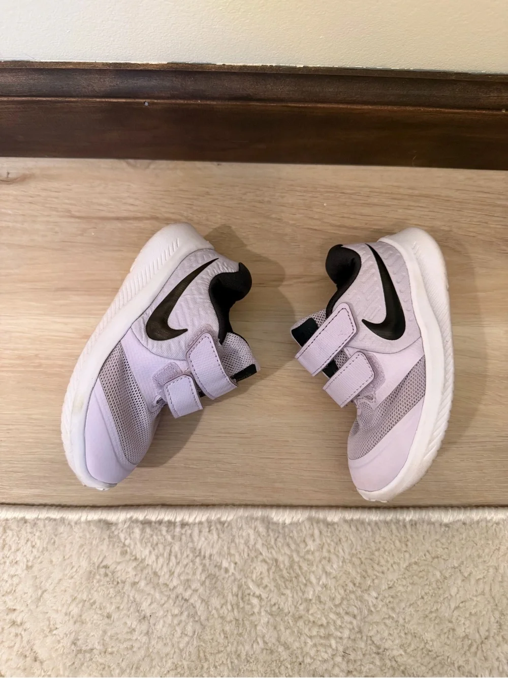 Nike Kids' Lavender Velcro Sneakers with Black Swoosh